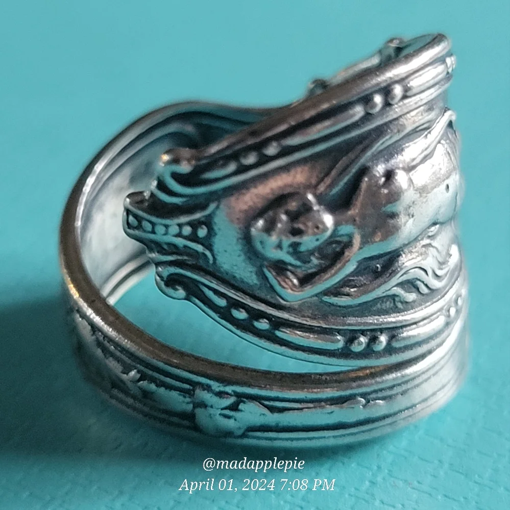 Vintage Sterling Silver Spoon Ring Goddess Woman Nude Handcrafted #134